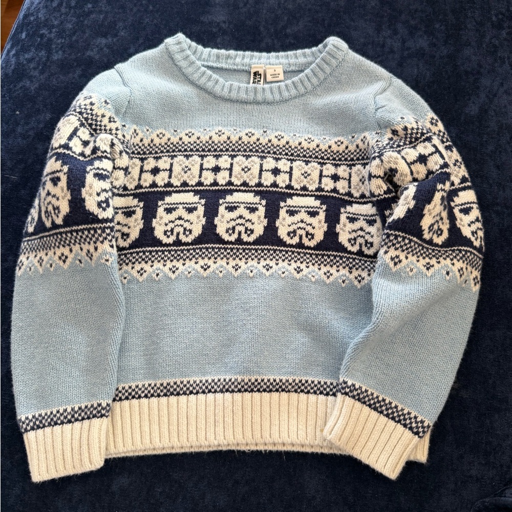 Janie and Jack Light Blue and Navy Crewneck Sweater